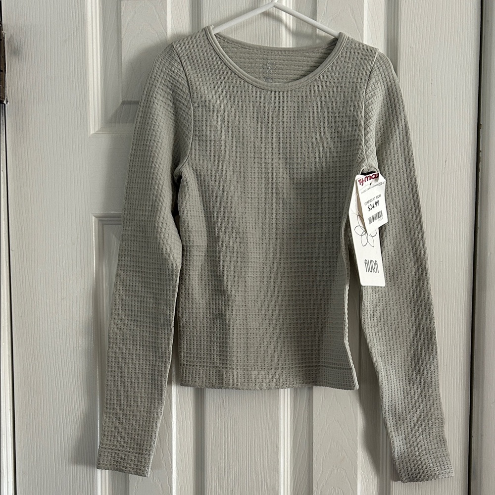 AURA KIDA WAFFLE KNIT STRETCH LONG SLEEVE T-SHIRT SIZE XXS/XS NWT